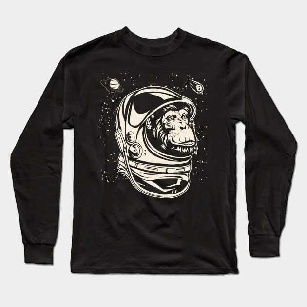 Space Astronaut Monkey Vintage Chimpanzee Traveler Long Sleeve T-Shirt by Blink_Imprints10